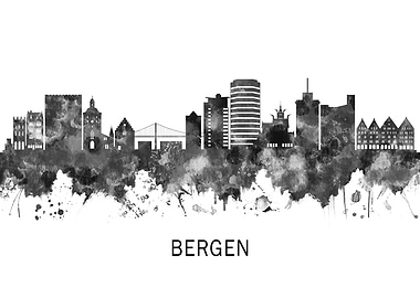 Bergen Norway Skyline BW