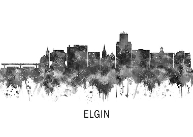 Elgin Illinois Skyline BW