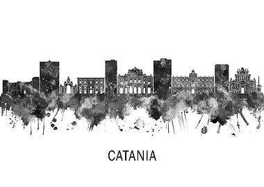 Catania Italy Skyline BW