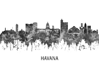 Havana Cuba Skyline BW