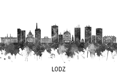 Lodz Poland Skyline BW
