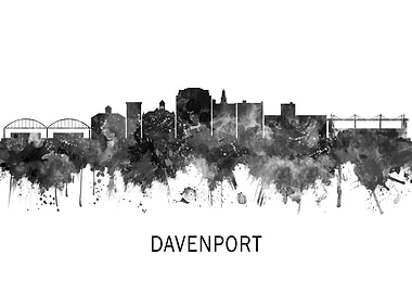 Davenport Iowa Skyline BW