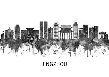 Jingzhou China Skyline BW