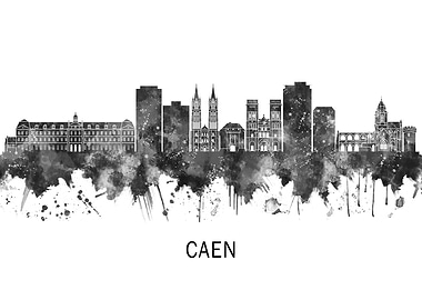 Caen France Skyline BW