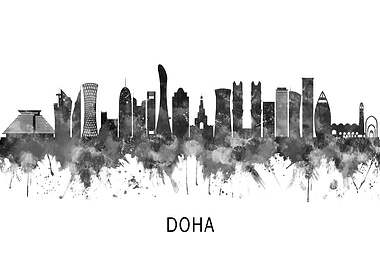 Doha Qatar Skyline BW