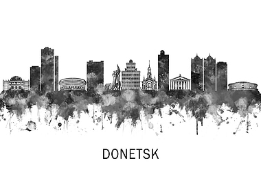 Donetsk Ukraine Skyline BW