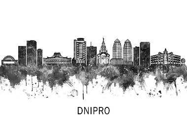Dnipro Ukraine Skyline BW