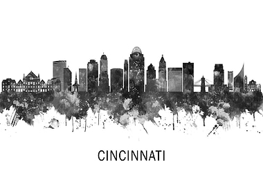 Cincinnati Ohio Skyline BW