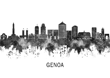 Genoa Italy Skyline BW