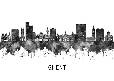 Ghent Belgium Skyline BW