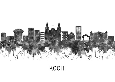 Kochi India Skyline BW