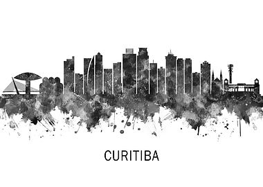 Curitiba Brazil Skyline BW