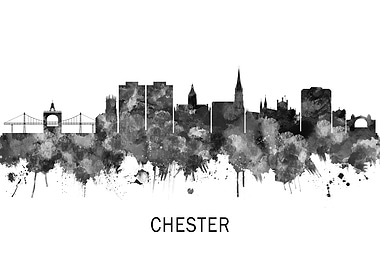 Chester England skyline BW