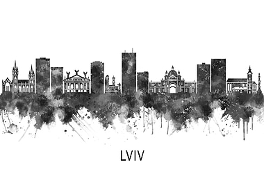Lviv Ukraine Skyline BW