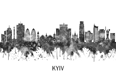 Kyiv Ukraine Skyline BW