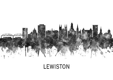 Lewiston Maine Skyline BW