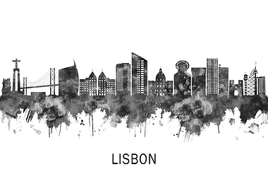 Lisbon Portugal Skyline BW