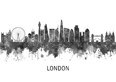London England Skyline BW