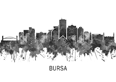 Bursa Turkey Skyline BW