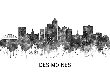 Des Moines Iowa Skyline BW