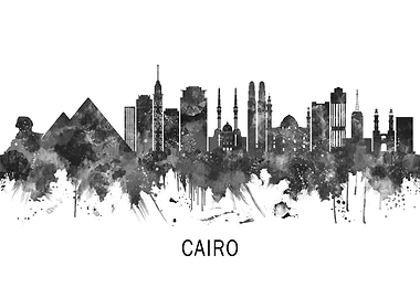 Cairo Egypt Skyline BW