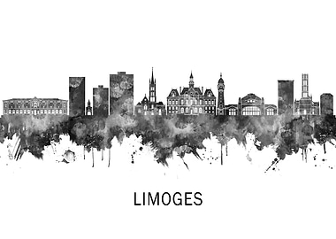 Limoges France Skyline BW