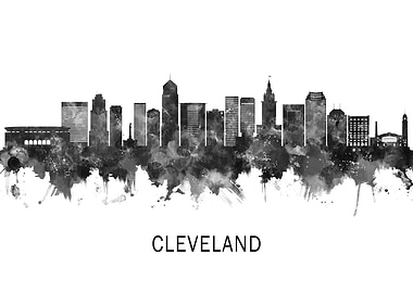 Cleveland Ohio Skyline BW