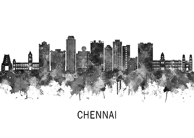 Chennai India Skyline BW