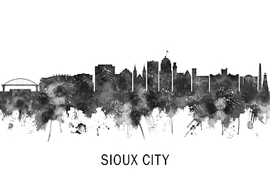 Sioux City Iowa Skyline BW