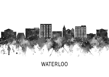 Waterloo Iowa Skyline BW