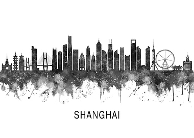 Shanghai China Skyline BW