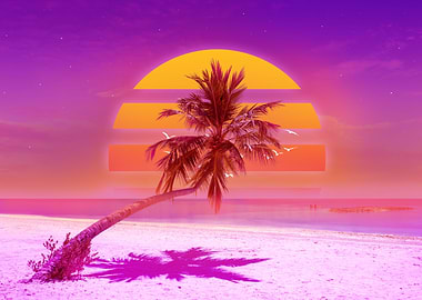 Synthwave beach view