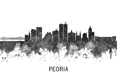 Peoria Illinois Skyline BW