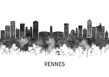 Rennes France Skyline BW
