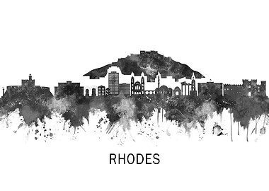 Rhodes Greece Skyline BW