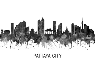 Pattaya City Skyline BW