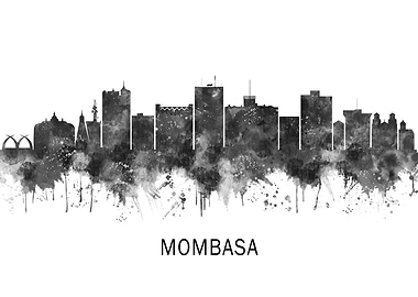Mombasa Kenya Skyline BW