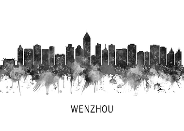 Wenzhou China Skyline BW