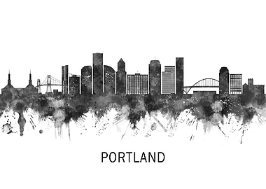 Portland Oregon Skyline BW