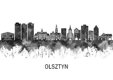 Olsztyn Poland Skyline BW