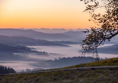 Autumn foggy mountains