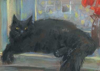 Black Cat Pastel Painting