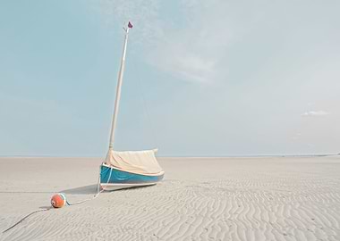 Sailboat in Teal and Coral