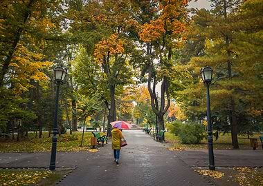 woman walks in autumn park