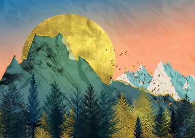 Snow in the golden mountai