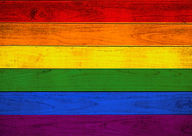 Rainbow flag wooden wall