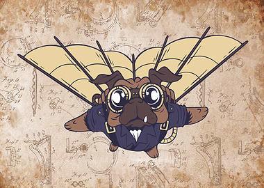 Steampunk funny pug flying
