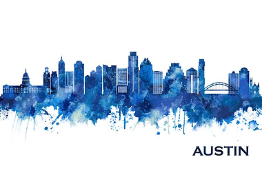 Austin Texas Skyline Blue