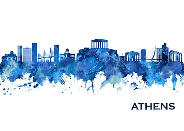 Athens Greece Skyline Blue