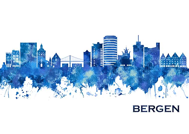 Bergen Norway Skyline Blue